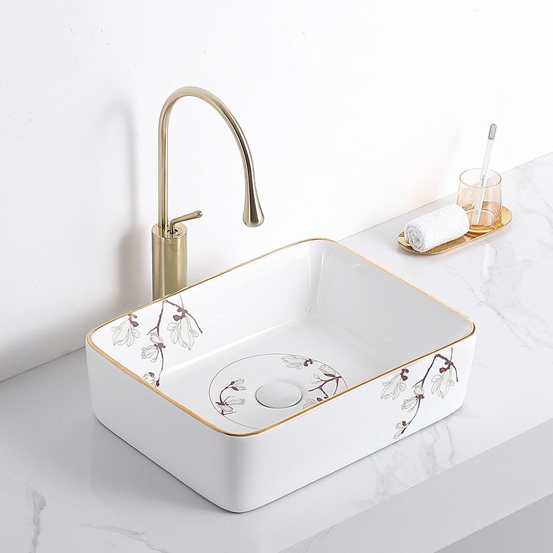 Traditional Vessel Sink Round Porcelain with Faucet Vessel Bathroom Sink