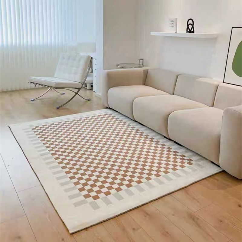 Alfombra de cuadrícula marrón poliéster de alfombra simple alfombra resistente a la alfombra para sala de estar
