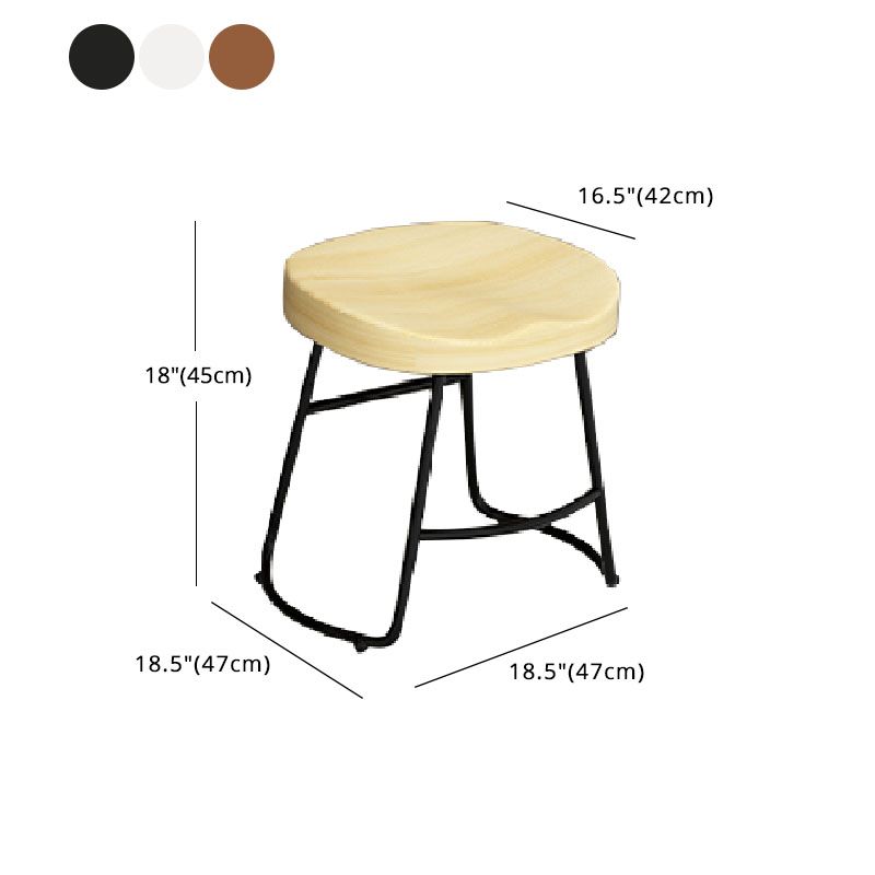 Modern Armless Backless Counter Stool Iron Kitchen Bar Stool with Wooden Seat and Pedal