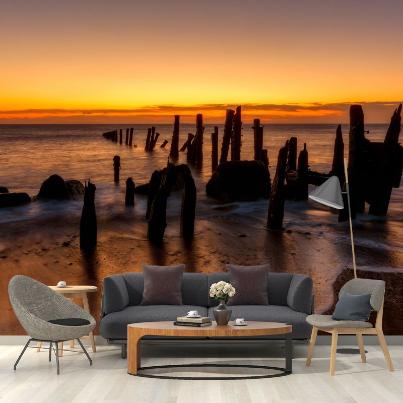 Customized Big Sea Wall Mural Modernism Mildew Resistant Wall Decor for Bathroom