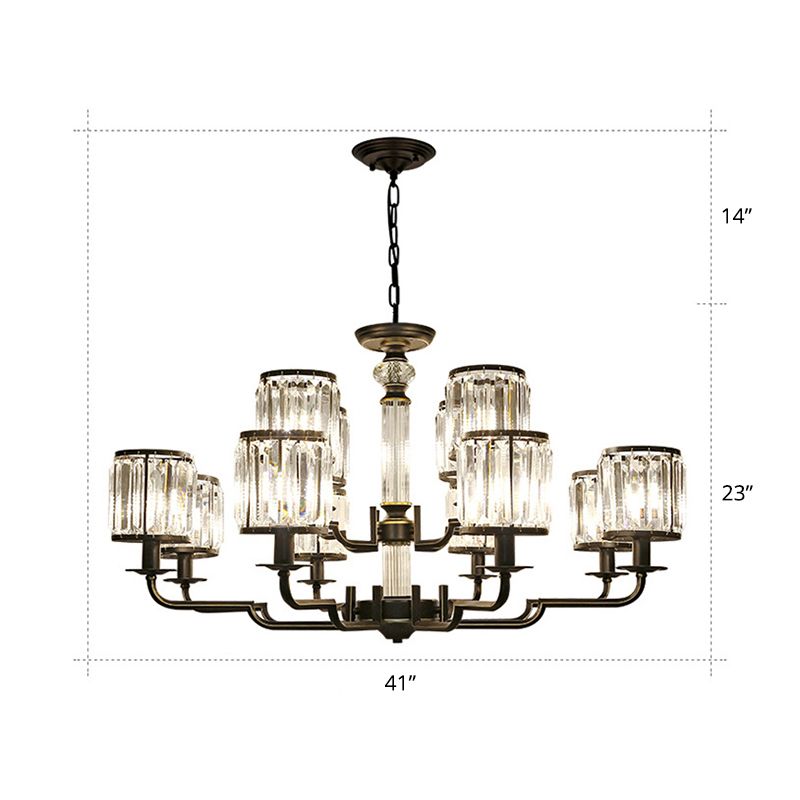 Black Finish Pendant Lamp Minimalist Crystal Cylinder Hanging Chandelier for Bedroom