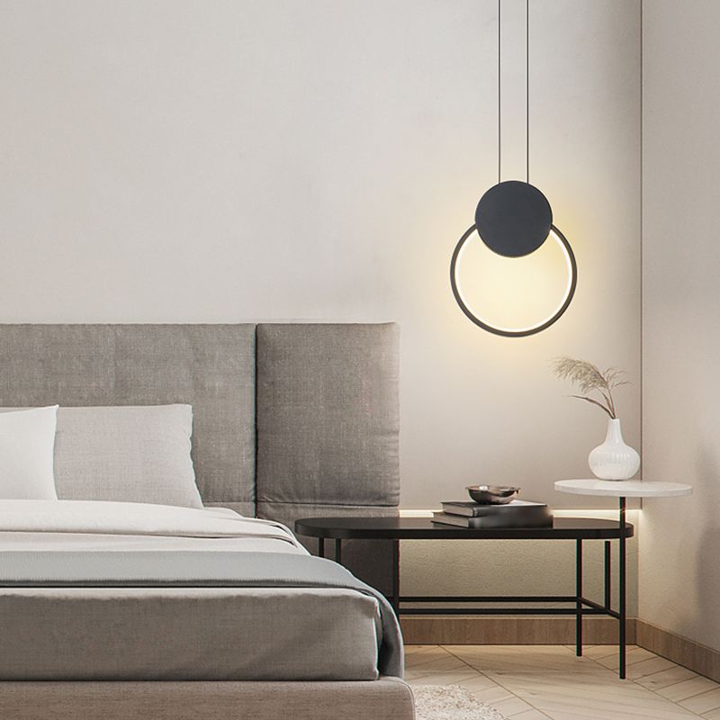 Contemporary Style Linear Shape Pendant Light Metal 1 Light Hanging Lamp in Black