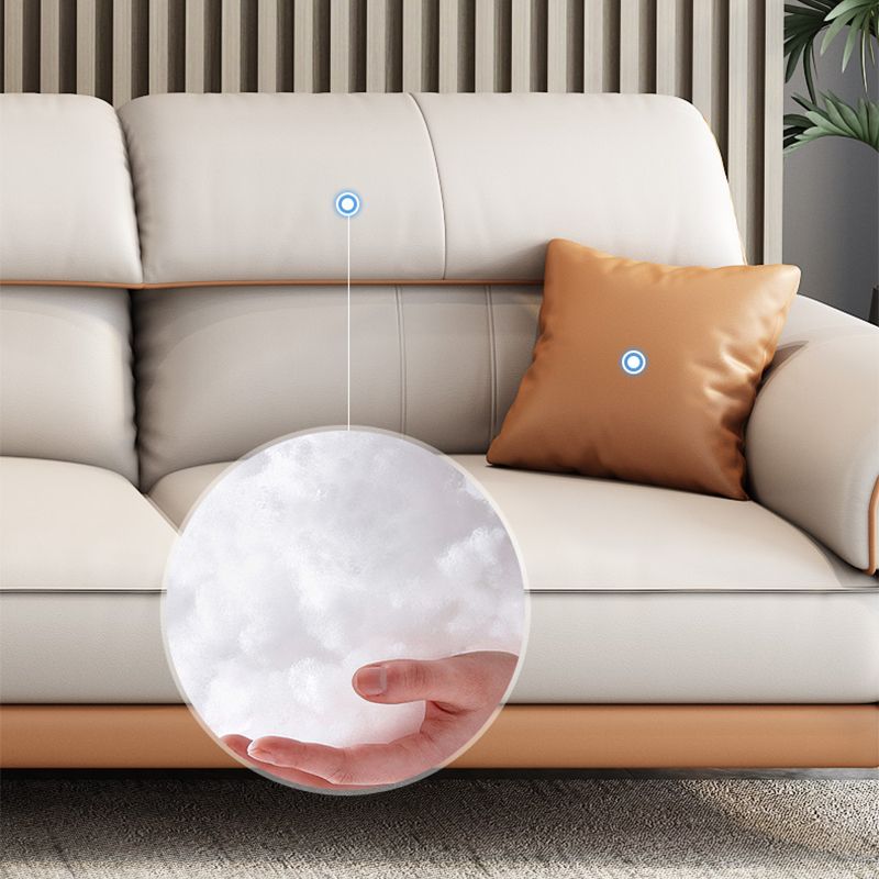 Modern Faux Leather Beige Sofa with Pillow Top Arm for Living Room