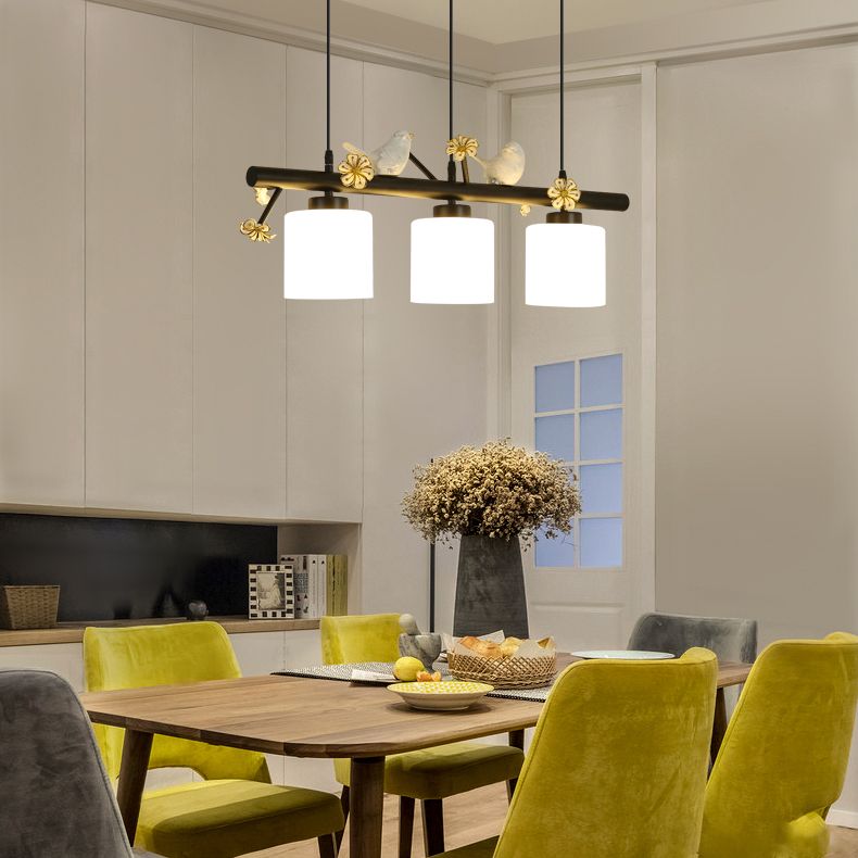 Opal Glossy Glass Shade 3 Lights Isola Isola Accenda Lampade isola di transizione dell'isola per sala da pranzo