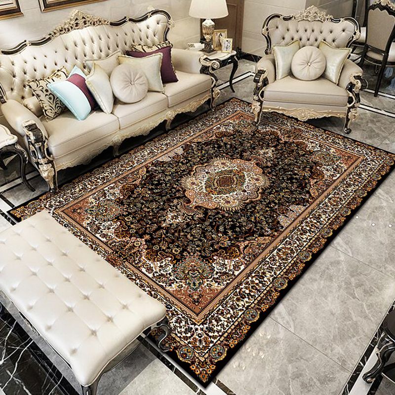 Glam Floral Swirls Rug Multicolor Victorian Rug Synthetics Pet Friendly Non-Slip Stain Resistant Rug for Home