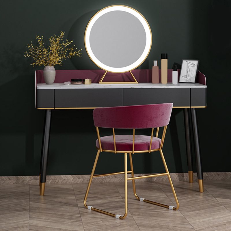Contemporary Wooden Makeup Vanity Set Slate Top 2-Drawer Dressing Table