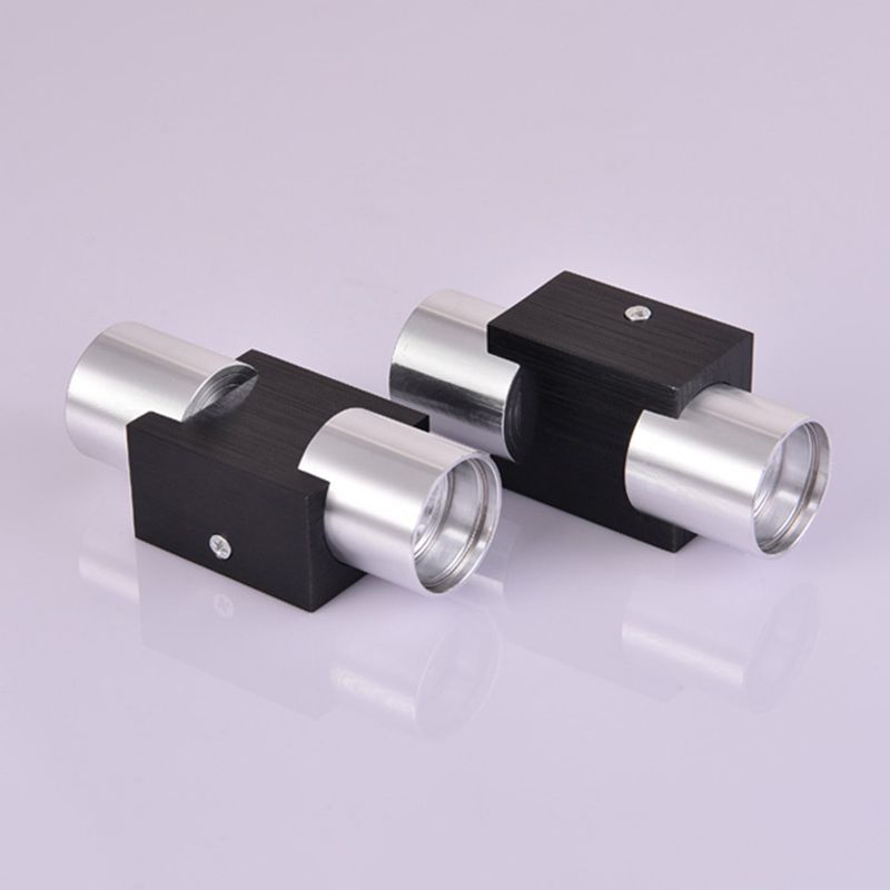 Cylindrical Up Down Wall Sconce Modern Aluminum Clubhouse Hallway Wall Light in Black-Silver