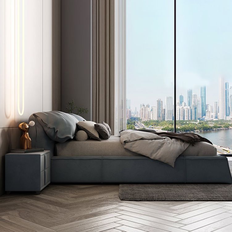 Contemporary Rectangular Upholstered Headboard Solid Color Standard Bed