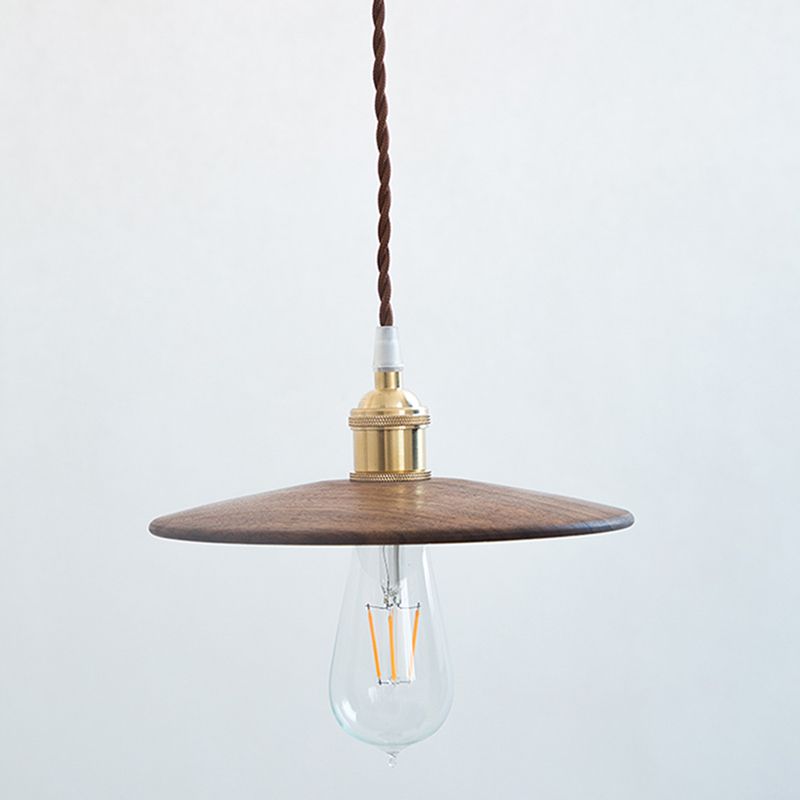 Flying Saucer Wooden Hanging Lighting Nordic 1 Bulb Pendant Light for Dining Room