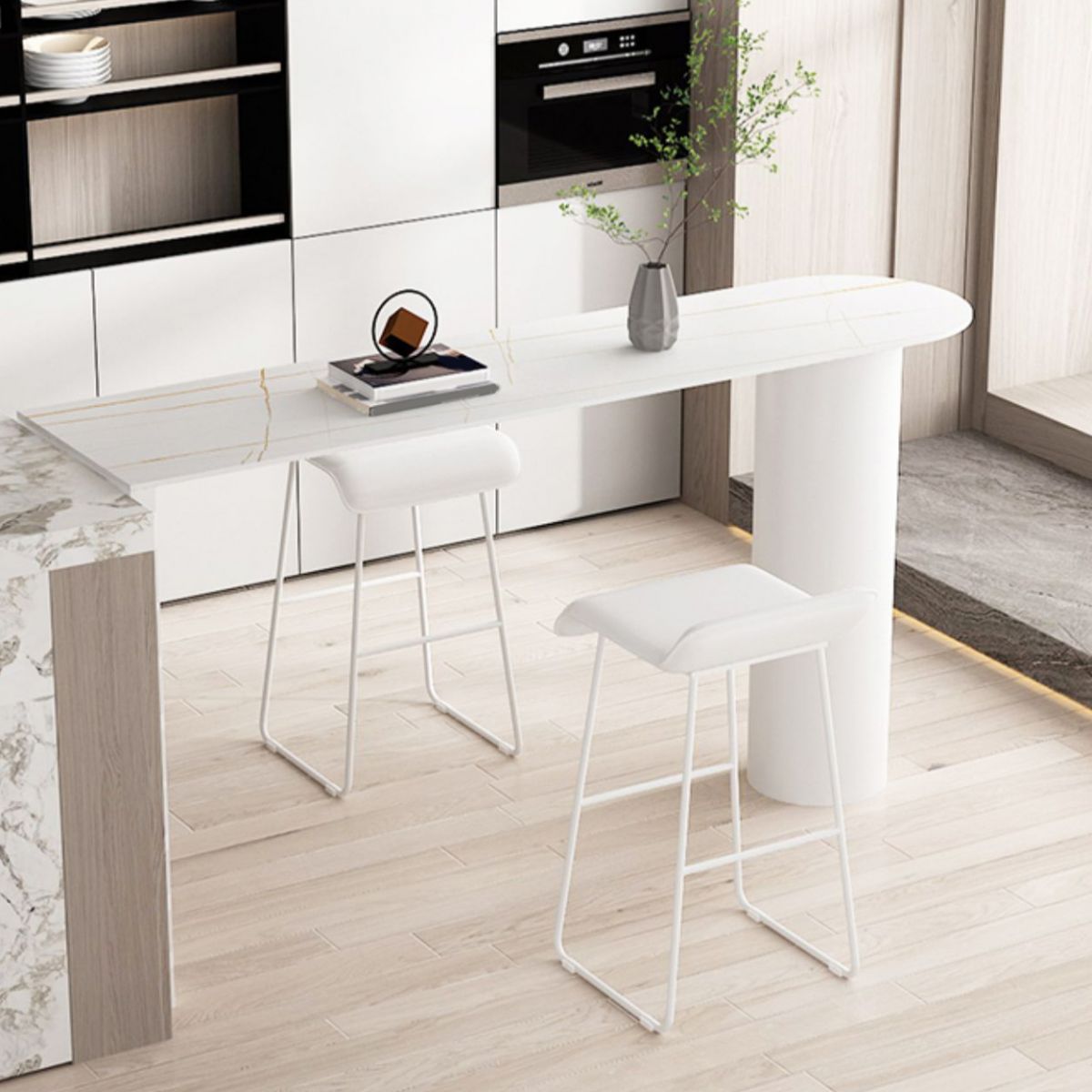 1/2/3/5 Pieces Bar Stool and Table Set White Oval Pub Table Set