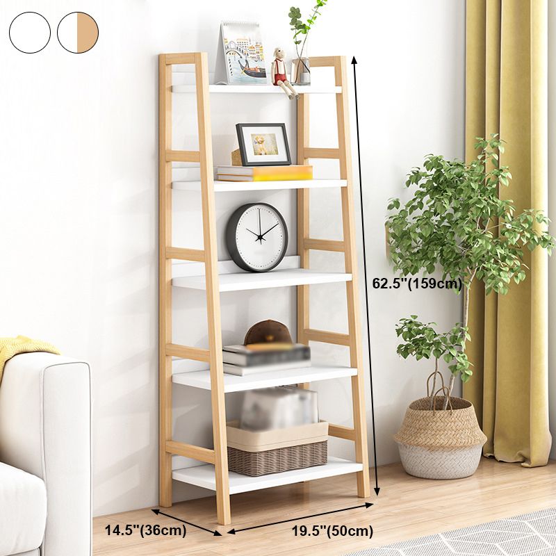 Contemporary Ladder Bookcase Wooden Open Back Bookshelf with Shelves for Home