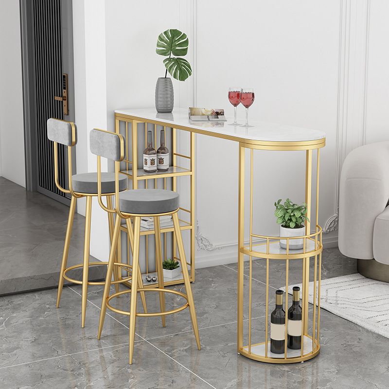 Modern 1/3 Pieces Bar Table Set Stone Counter Table with Backrest Stools