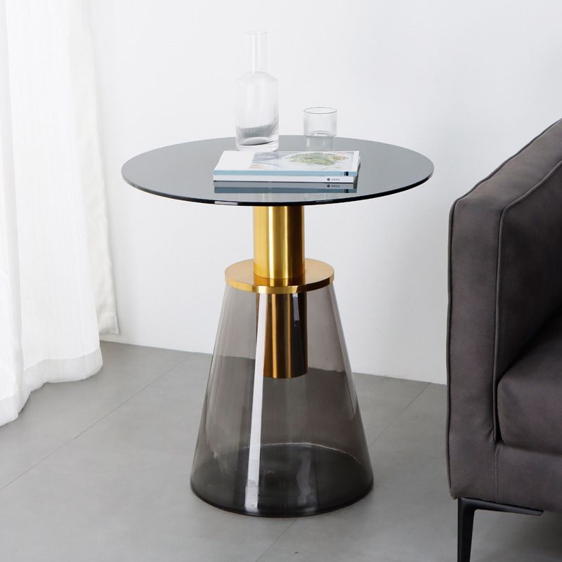 25.2" Tall Contemporary Style Side End Table Glass Pedestal Round Sofa Side Accent Table