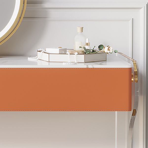 Glam Double Drawers Vanity Set Marble Make-up Vanity for Bedroom