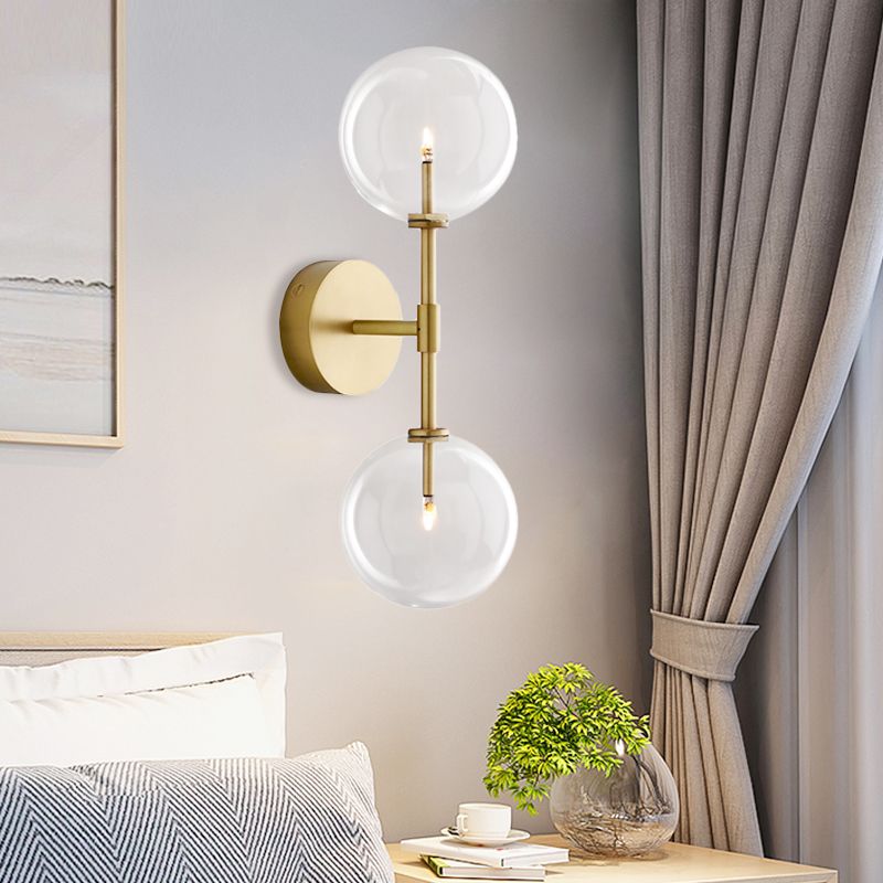 Schwarz/Messing Finish Hebel Wandleuchte Vintage Metallic 2 Lampenlampenleuchte mit klarem/rauchgrauem Glasschatten