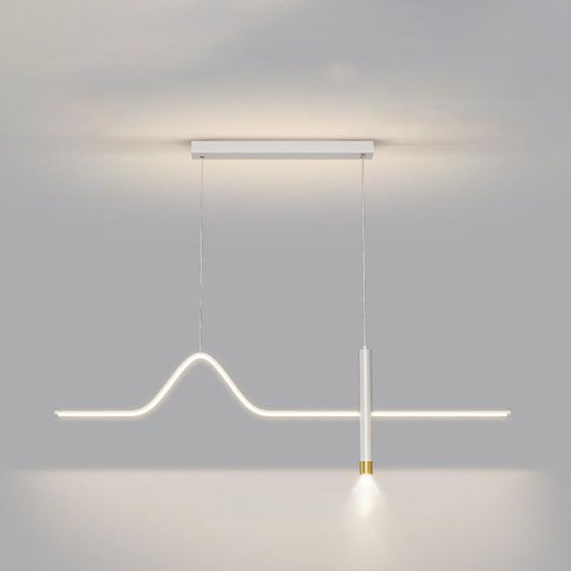 Linear Shape Chandelier Lighting Modern Style Metal 2 Lights Island Lamp in Black/White