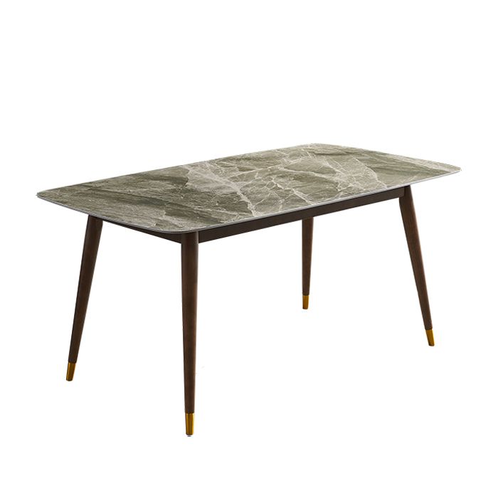 Solid Wood Contemporary Rectangular Dining Table Sintered Stone Top Table with Wood Legs