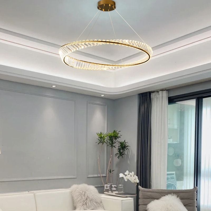 Modern Creative LED Pendant Light Crystal Circular Chandelier for Living Room