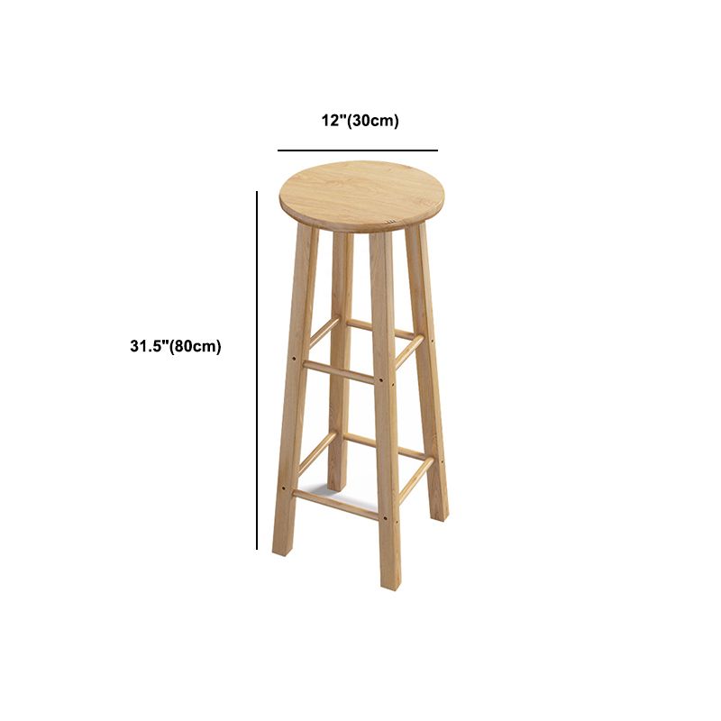 Contemporary Backless Rubberwood Stool Natural Footrest Barstool