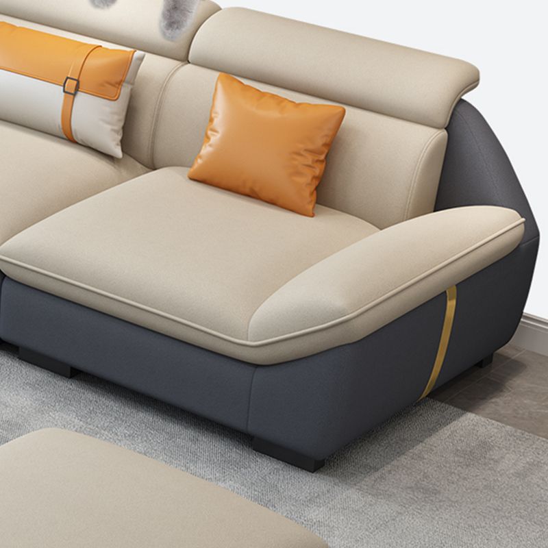 North European Faux Leather Sofa Sewn Pillow Back Sofa with Pillows