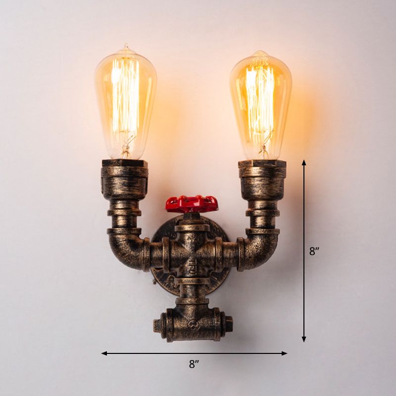 Iron Water Pipe Wall Lamp Rustic Style Restaurant Wall Lighting Fixture in Bronze