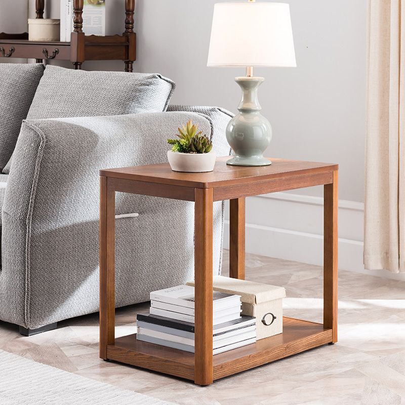 Farmhouse Wooden Side Table One Shelf Side Table with Wood Legs