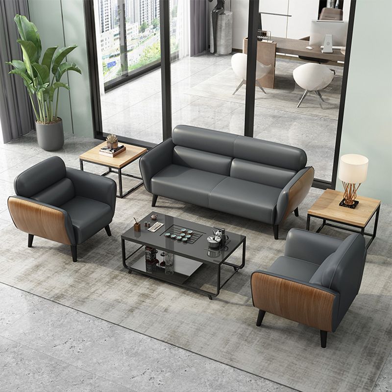 Faux Leather Square Arm Sofa Foam Filled Sewn Pillow Back Sofa for Living Room