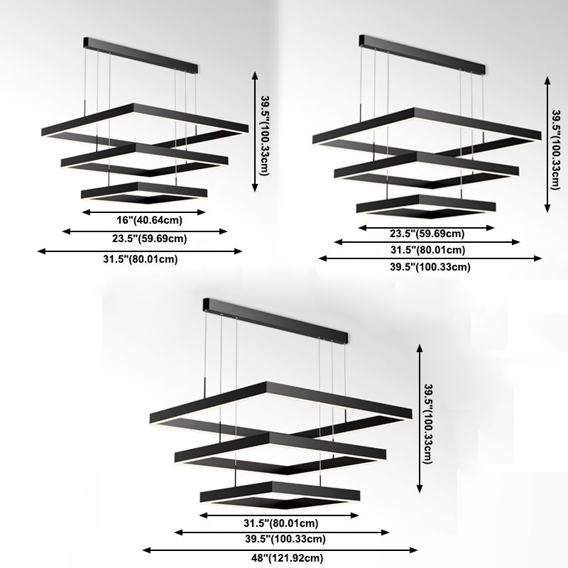 Geometry Shape Hanging Lamp Fixture Modern Style Pendant Lamp in Black for Living Room