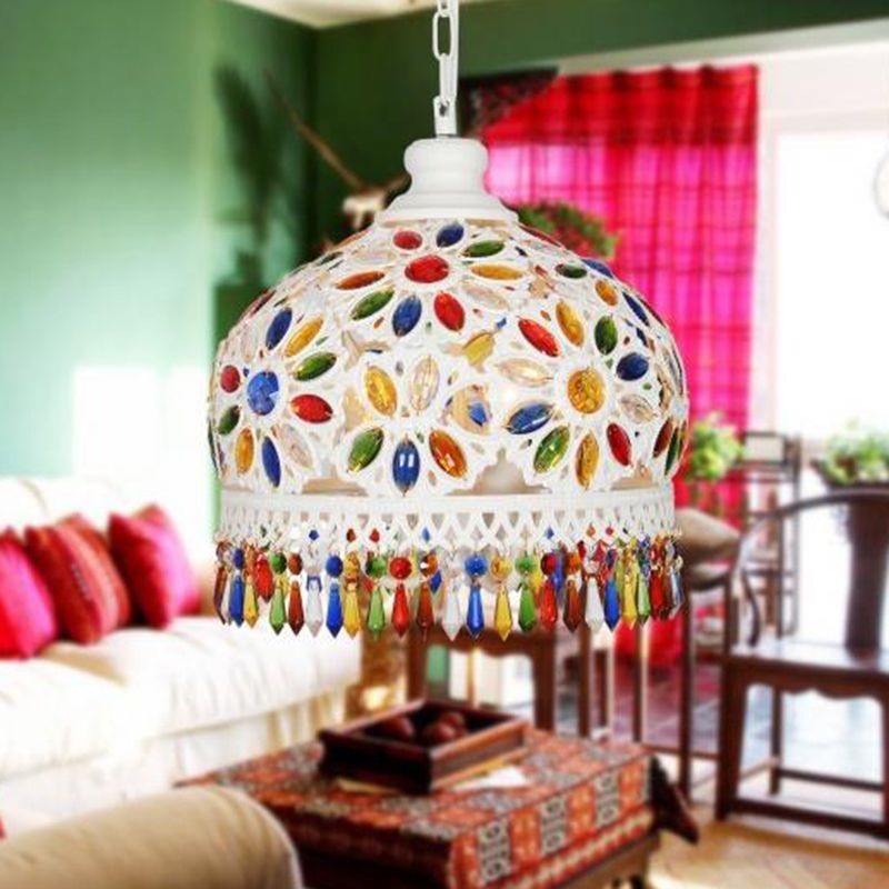 Bohemian Dome Chandelier Lighting Fixture 3 Heads Metal Ceiling Pendant Light in White for Restaurant