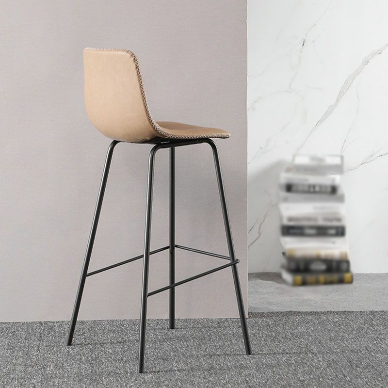 Nordic Backrest Counter Stool Iron Kitchen Bar Stool with Leather Cushion and Pedal