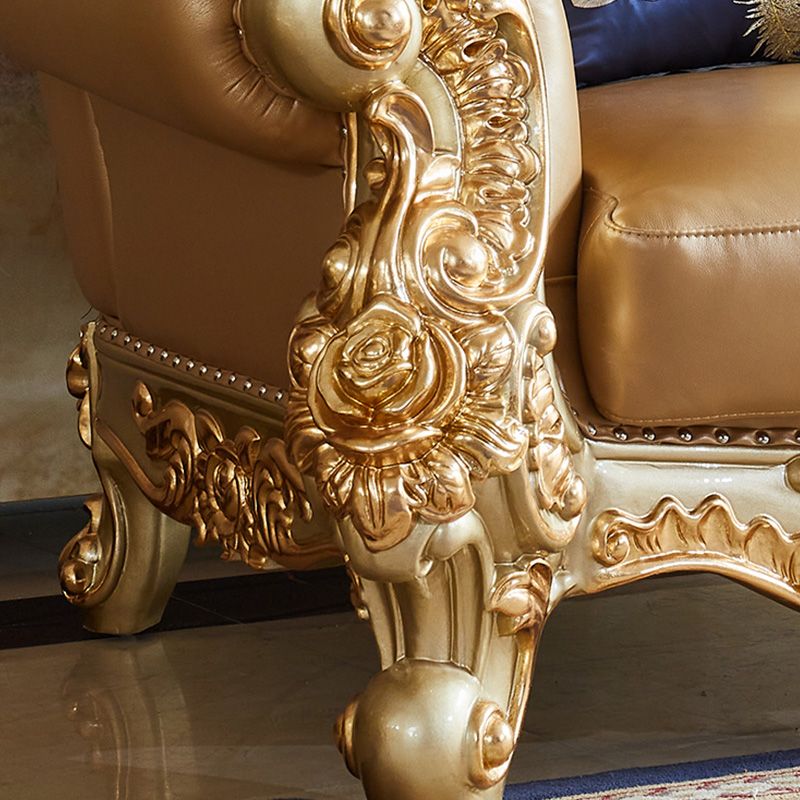 Genuine Leather Sofa Tufted Split-Back Rolled Arm Sofa for Living Room