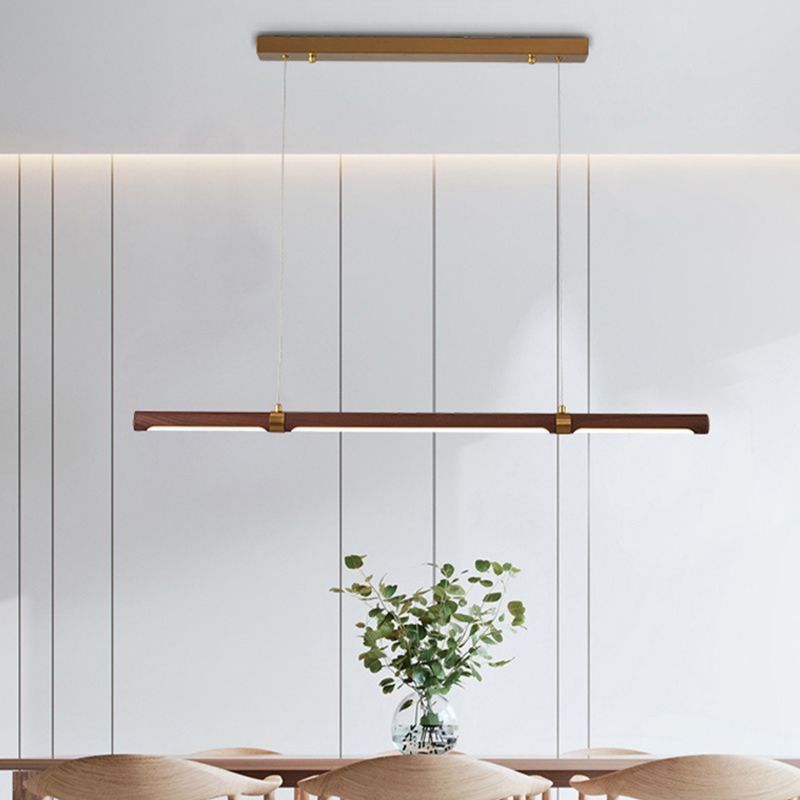 Linear Iron 1 - Light Kitchen Island Light in Walnut and Gold Finish LED Ceiling Pendant