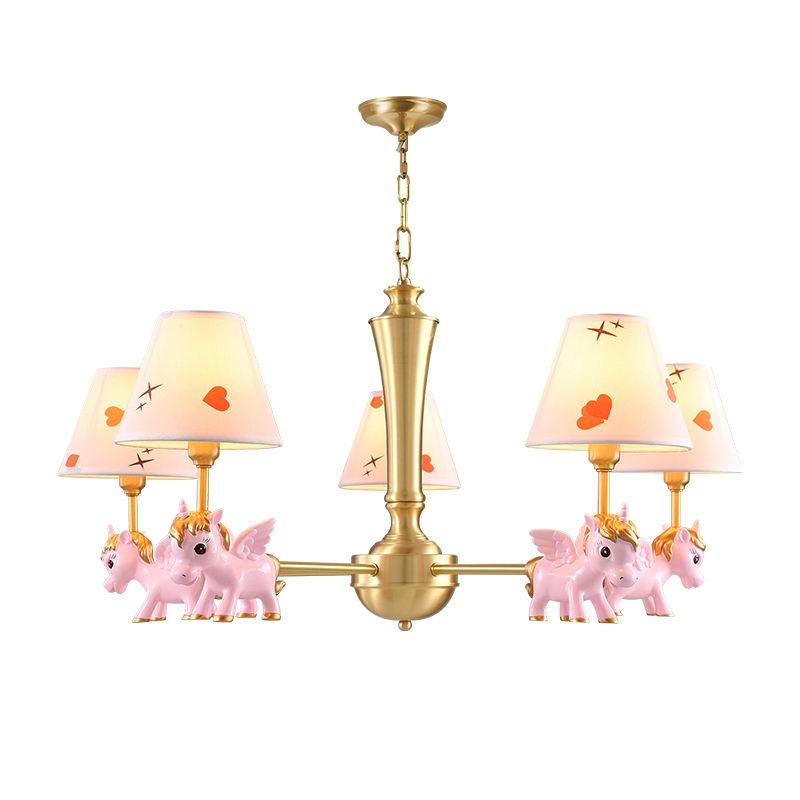 Heart Pattern Chandelier Lighting Kids Fabric Bedroom Pendant Light with Decorative Unicorn