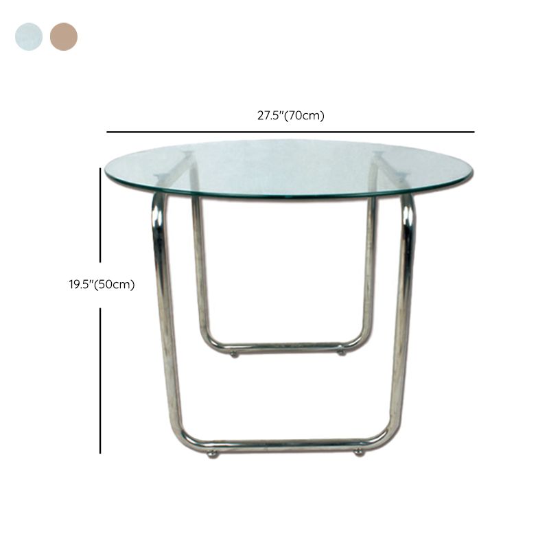 Contemporary Round Glass Top Cocktail Table with Sled Steel Base