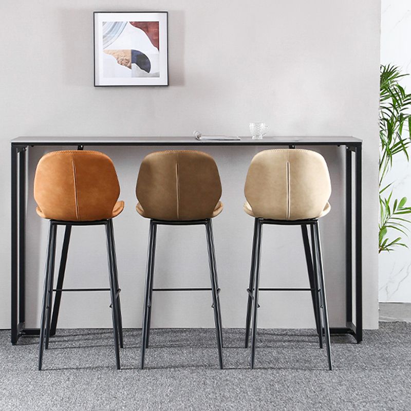 Scandinavian Armless Bar Stools Faux Leather Low Back Barstool with 4 Black Legs