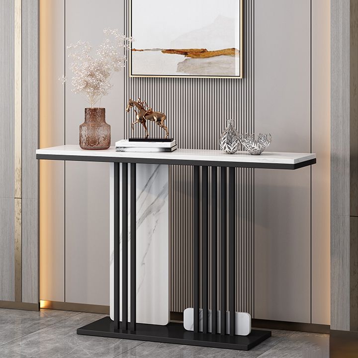 Glam 31.5-inch Tall Console Table Stone Rectangle End Table with Abstract Base