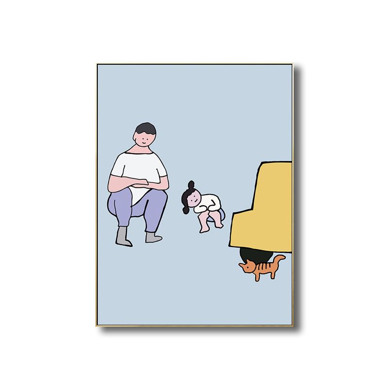 Childrens Art Kids Canvas Print Father Playing with His Baby Soft Color Wall Decor