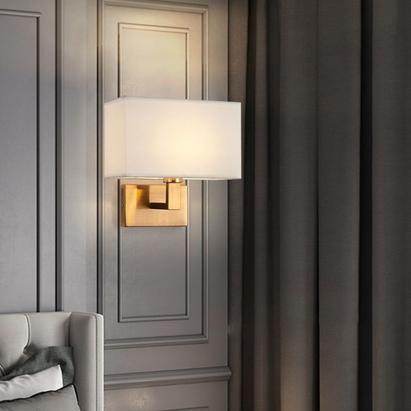 Metal Modern Wall Sconce Rectangle Shape Wall Light with Fabric Shade for Bedroom