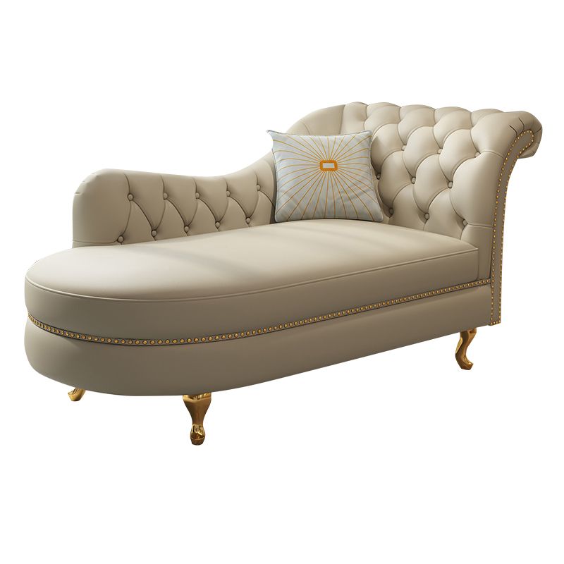 Tufted Genuine Leather Chaise Lounge Rolled Arms Lounge Chair for Bedroom and Living Room