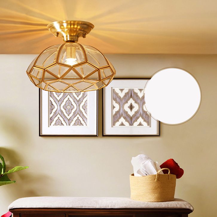 Style colonial Traditional Flush Mount Lrass Brass Body Transparent Glass Mini Éclairage Aménagement pour le couloir de l'allée