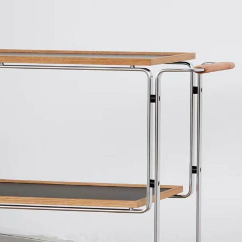 Contemporary Side End Snack Table with Shelf in Steel and Solid Wood