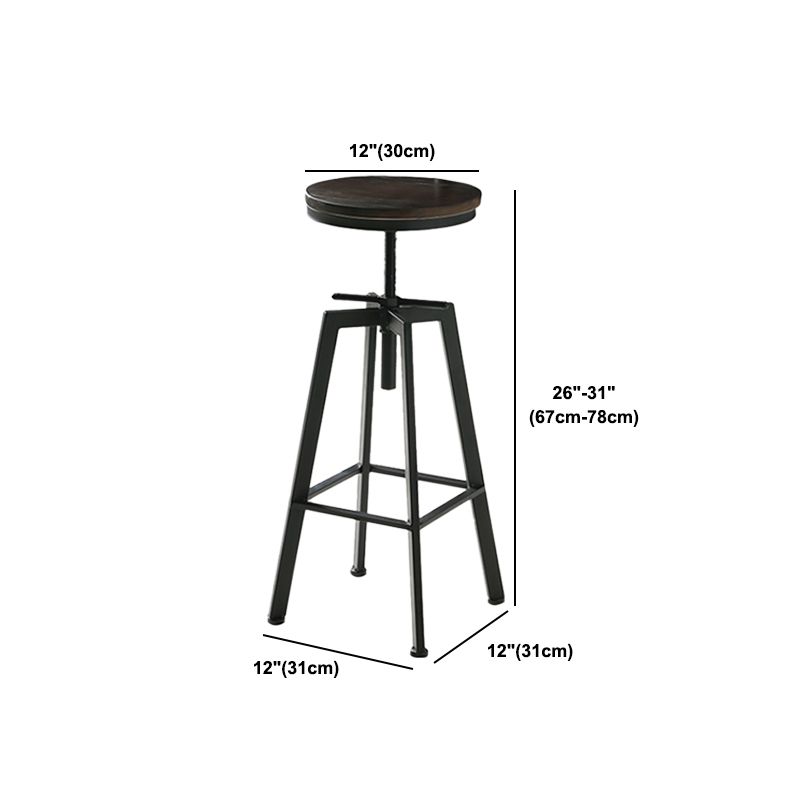 Industrial Adjustable Height Bar Stool Iron Round Armless Bar Stool