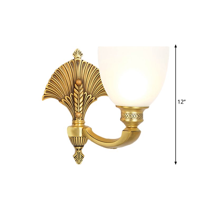 Bowl Shade Bedroom Sconce Lamp Vintage Stylish Frosted Glass 1/2-Head Gold Finish Wall Lighting