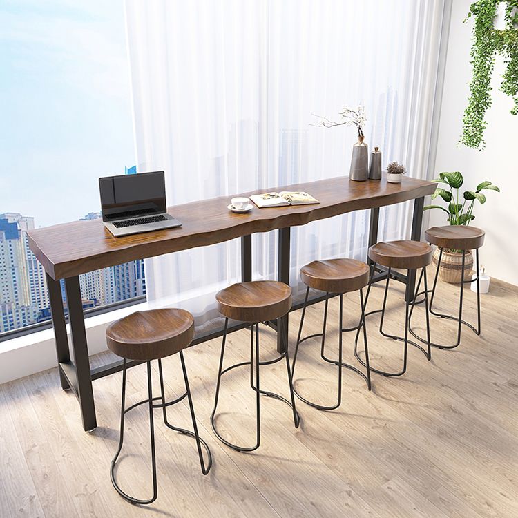 Wood Top Bar Dining Table Traditional Luxury Rectangle Bar Table with Black Trestle Base