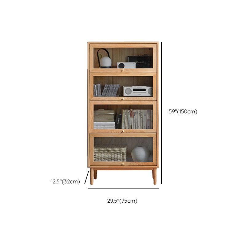 Modern Oak Finished Glass Door Sideboard in Natural with Lights