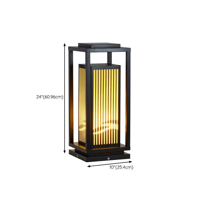 Rectangle Solar Pillar Lamp Contemporary Metal Outdoor Waterproof Light