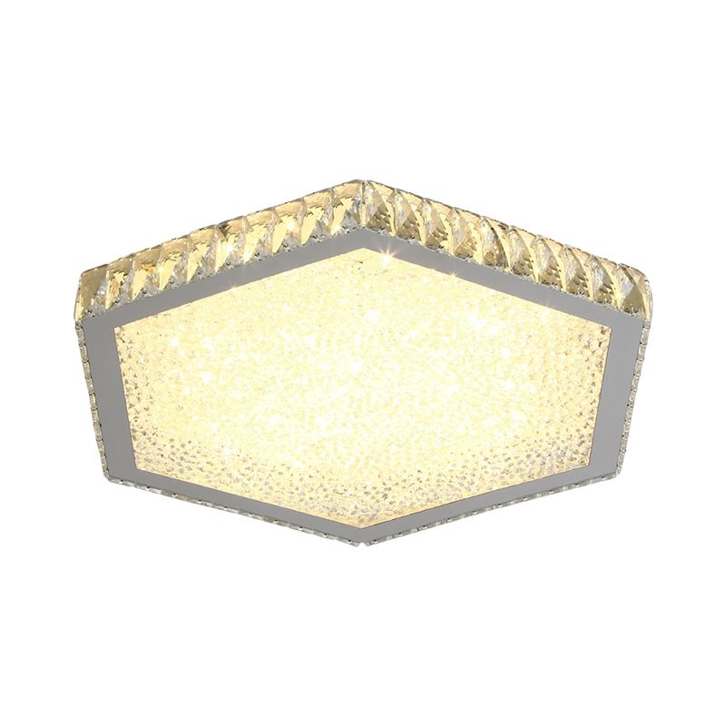 Crystal Block Hexagon Ceiling Lamp Simplicity LED Chrome Flush Mount Lighting in Warm/White Light