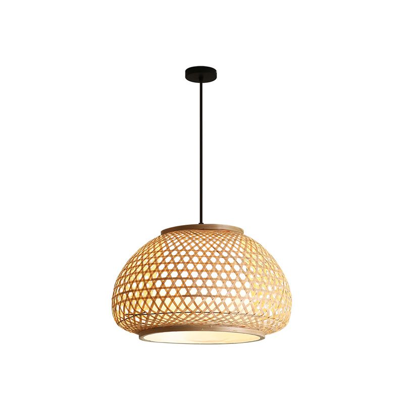 Lampada per caduta a 1 luce asiatica Beige Lantern Bamboo Light Light for Tea Room