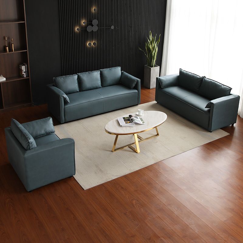 29.52" H Solid Color Faux Leather Sofa Wood Frame Pillow Top Arm Sofa