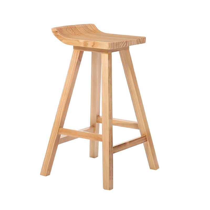 Taburete de bar interior contemporáneo de madera maciza con reposapiés y asiento de madera